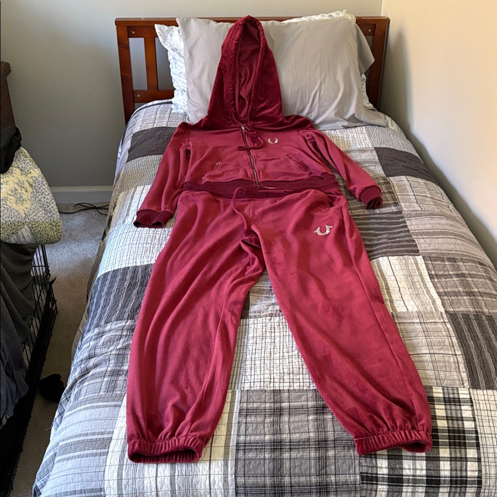 True Religion Maroon Track Pants and Hoodie Set